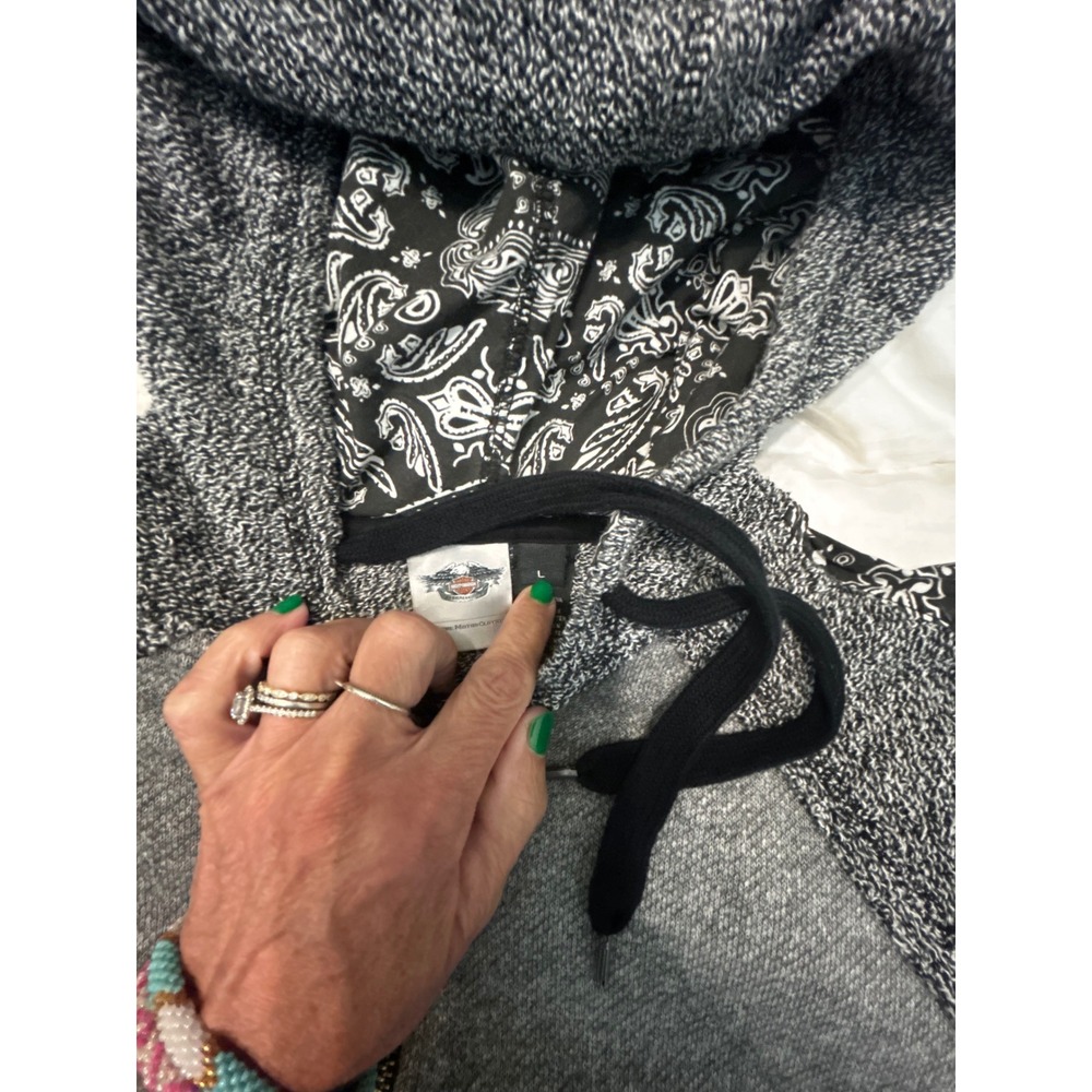 Harley-Davidson Womens Grey Paisley Bandana Zip Up Hoodie Jacket Size L - Picture 5 of 7